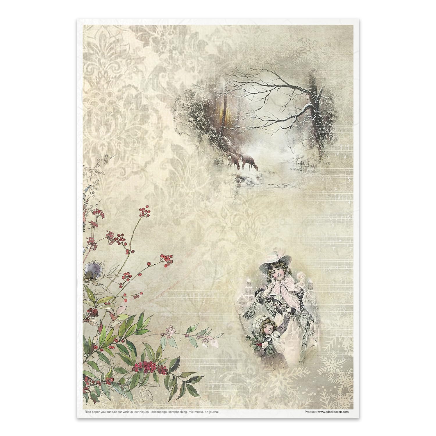 TD Collection - Rice Paper Creative Set, A4, Decoupage, Rice Paper Sheet, 29.7 x 21 cm, Multi-Coloured (Victorian Christmas, RP033) - Image 4