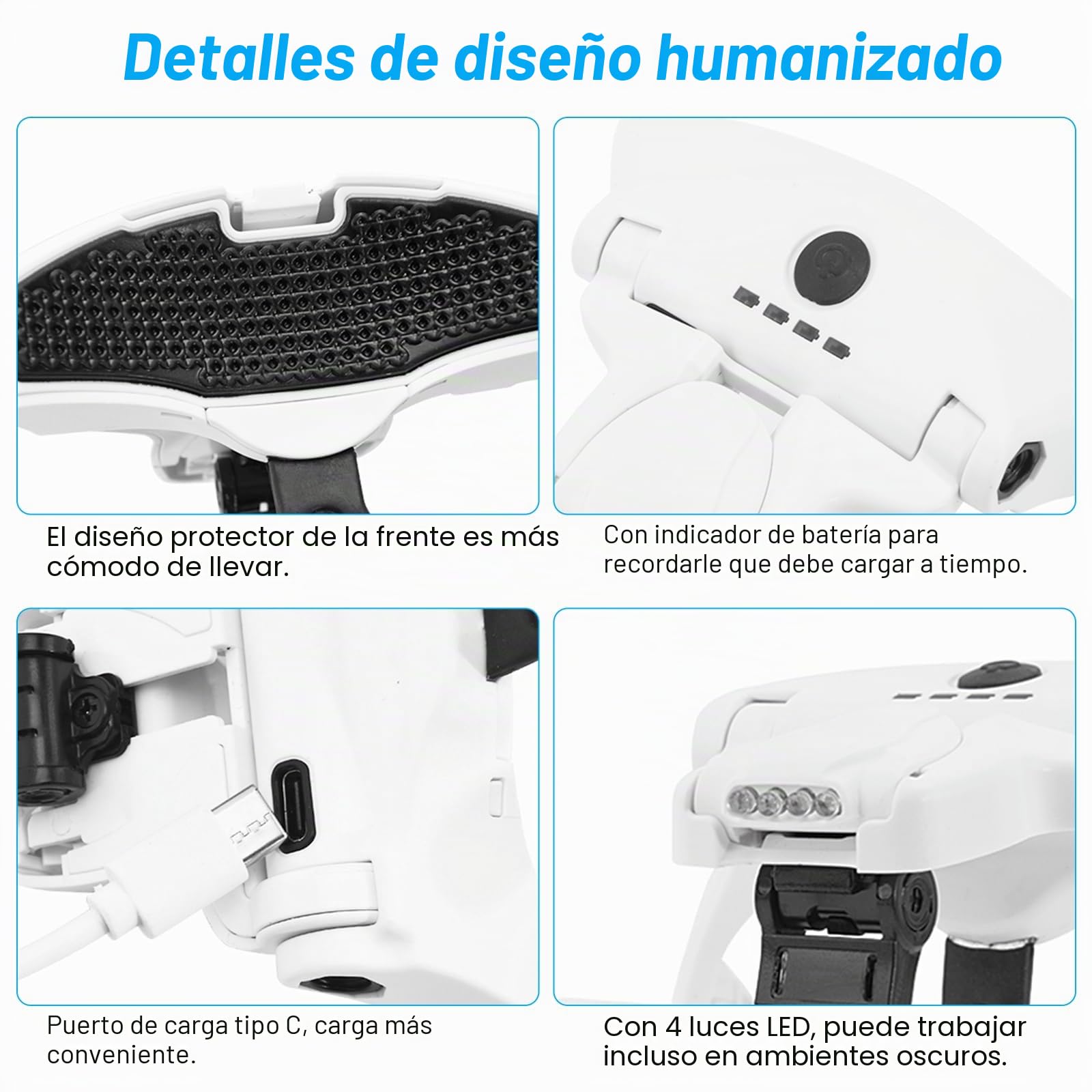 Cuteefun Gafas Lupa con Luz LED, Lupa Relojero Recargable con 4 LED | 5 Lentes de 1x A 3.5x, Lente Ajustable y Angulo de Luz, 10 Pinzas, Lupa Binocular para Coser, Reparaciones, Manualidades