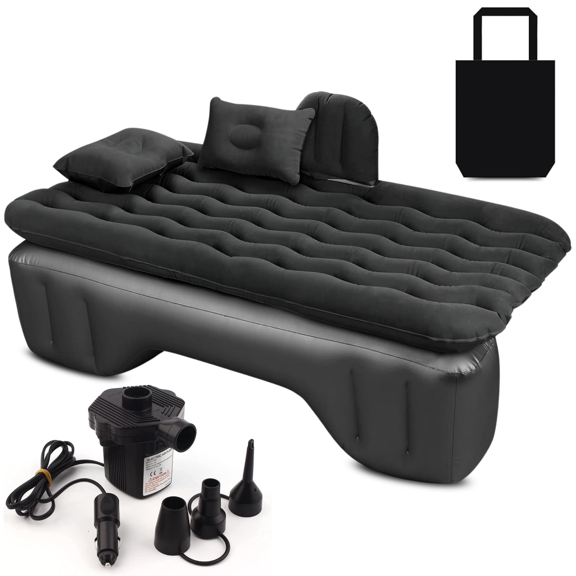 STARLUXE® - Colchón para Coche Negro con Bomba de Aire eléctrica - Colchon Coche Asientos Traseros - Cama Coche - Colchón Coche - Cama Hinchable Coche