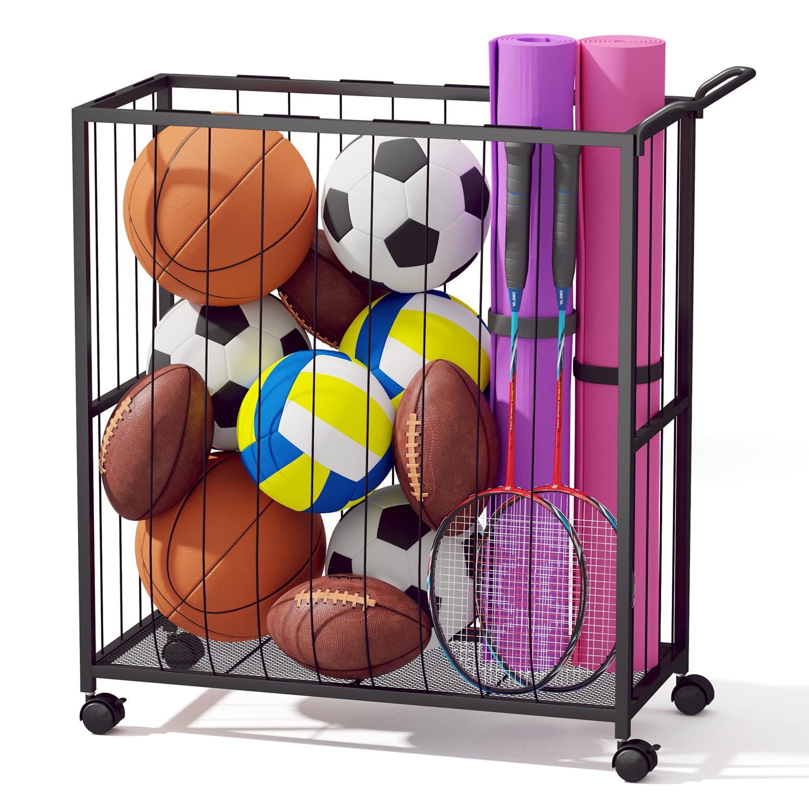 Homsorout Ball Storage Bin Rolling Sports Ball Cart