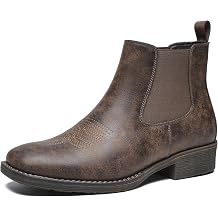 Men's Western Square Toe Cowboy Boots - Slip-Resistant, Slip-On Boots with Chunky Heel for Casual & Dress Wear