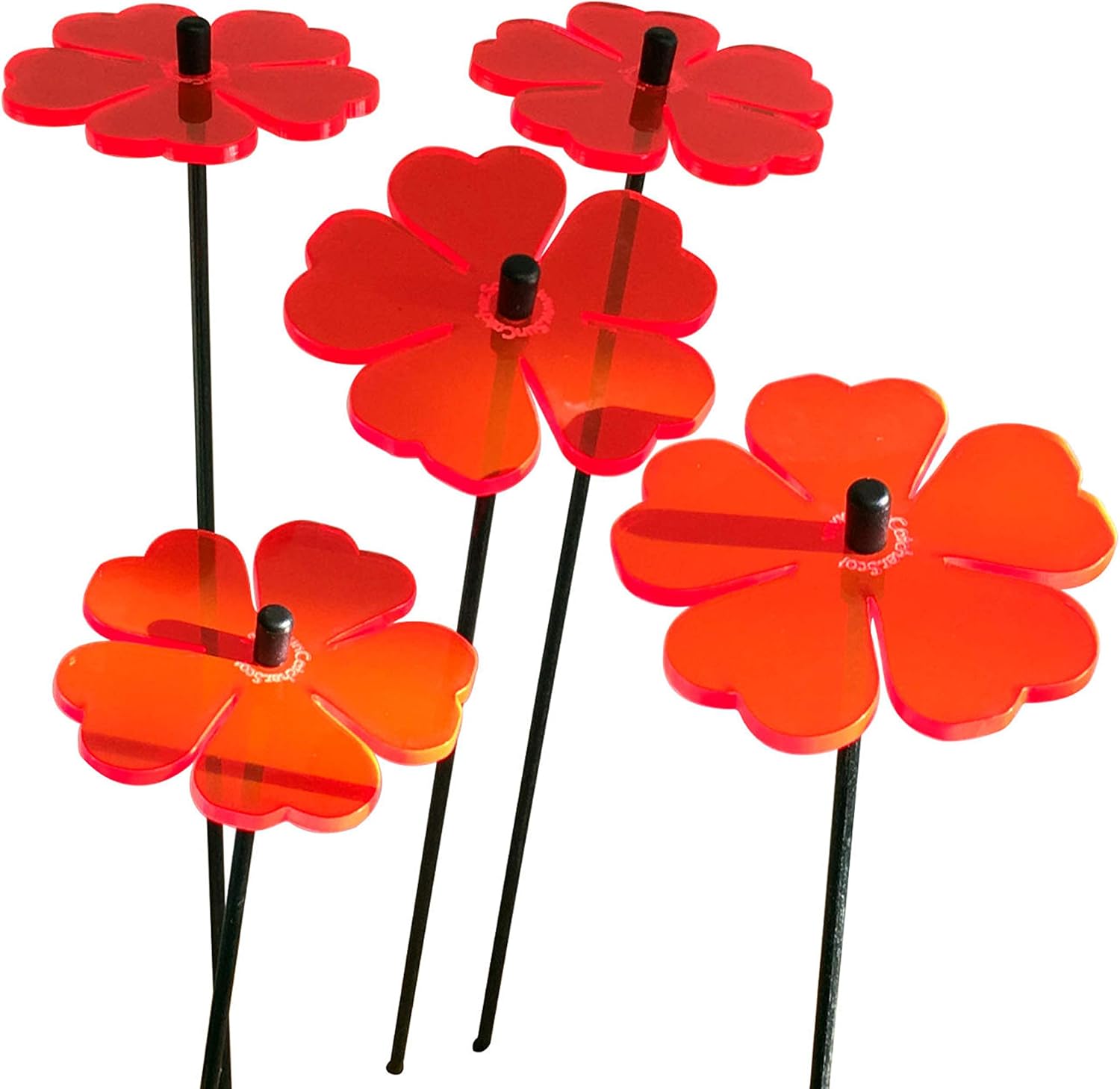 Garden Ornaments Double Blossom, Set of 5 Small Decorative Garden Stakes, Outdoor Yard Accessory, Great Gardeners Gift, Colour:Red : Patio, Lawn & Garden