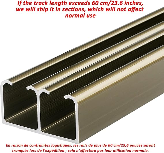 Double Closet Sliding Door Track Kit with Floor Guide and Rollers, 3.3-21.7 ft Heavy Duty Bypass Barn Pocket Door Hardware Kit for Double Door - Ceiling Mounted, Easy to Install(Champagne,1.2m/3.9ft)