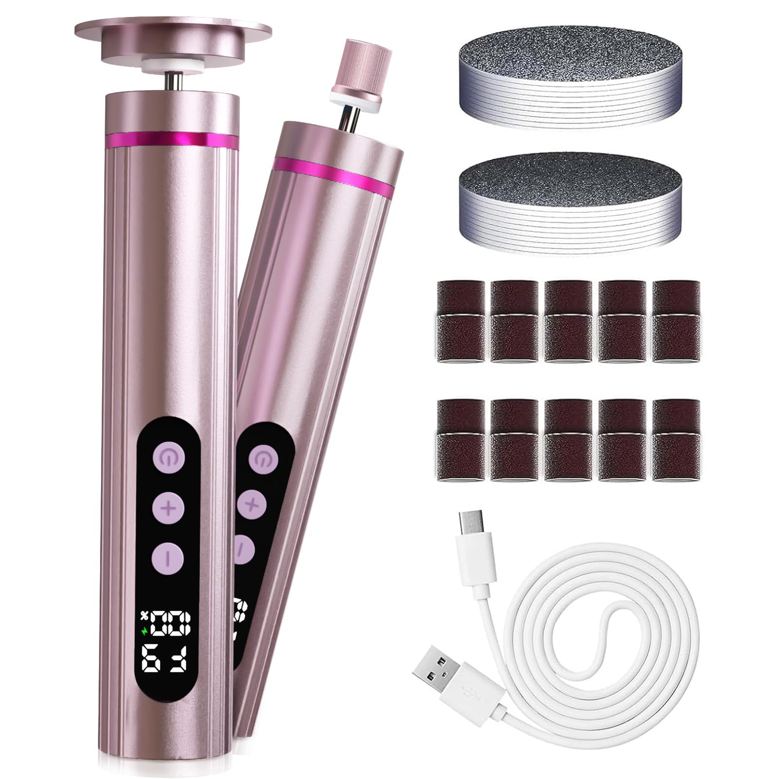 2 in 1 Pedicure Elettrico Professionale Pied,9 Velocità Rimuovi Calli Piedi Elettrica con Display LCD, Dischetti Sostituibili, Lima per Piedi Talloni Cura Piedi e Unghie,Rosa