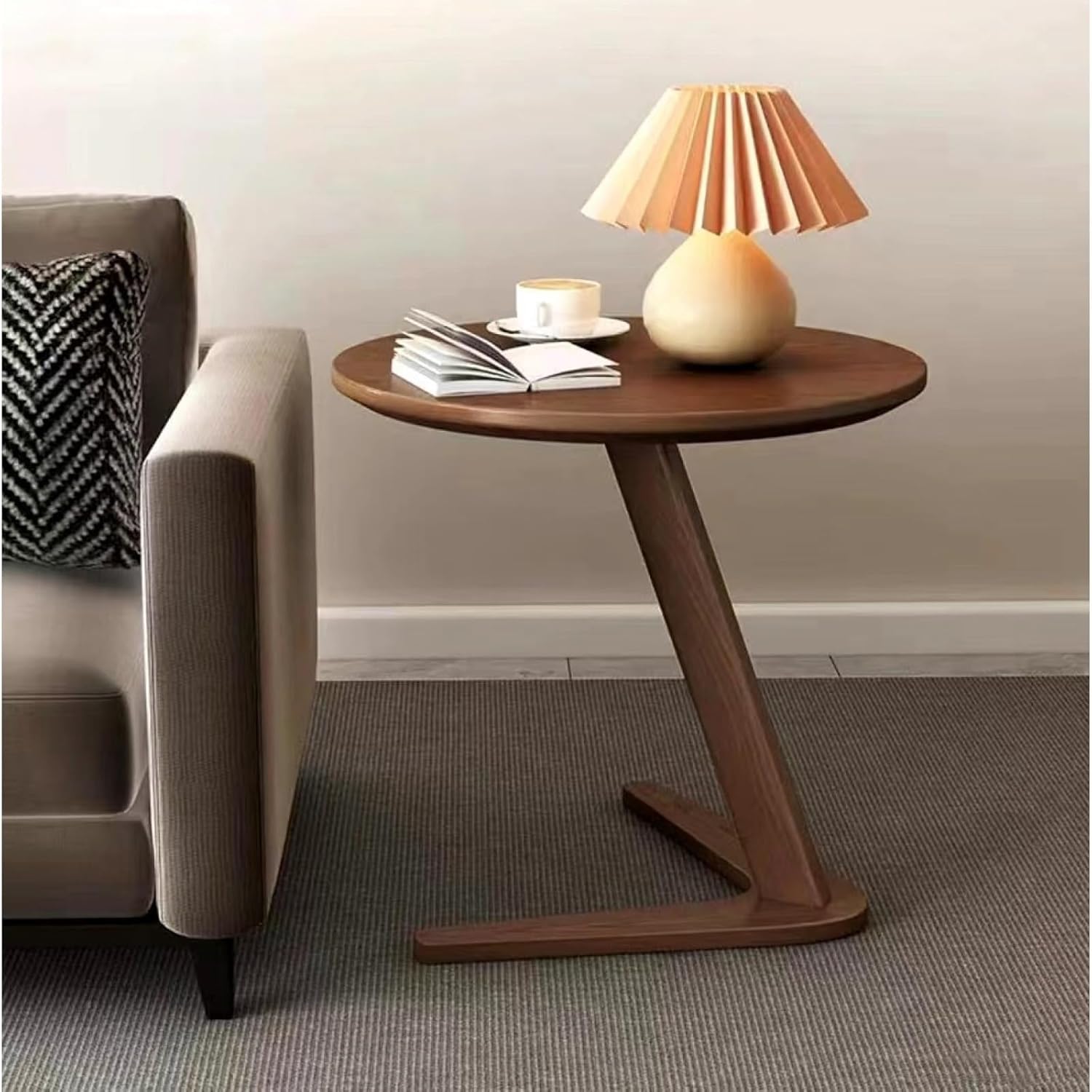 Mid Century Modern Round Side Table for Dining Room and Living Room Walnut Color Mini Coffee Table