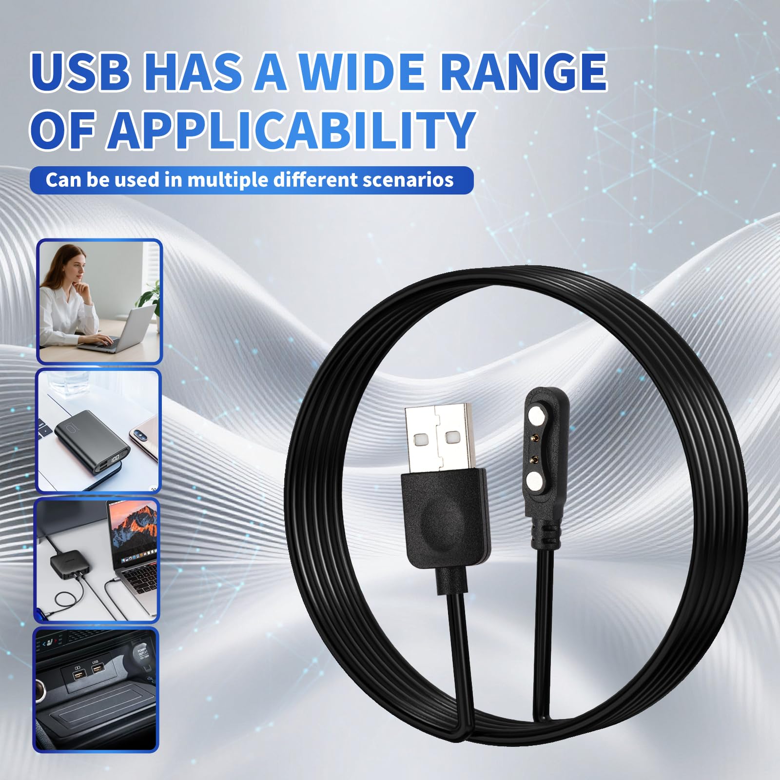 Cable de carga de reloj inteligente, cable de 2 pines, cargador de repuesto para reloj inteligente, rastreador de fitness, espaciado de pines de contacto del cargador, compatible con 4 mm (1)