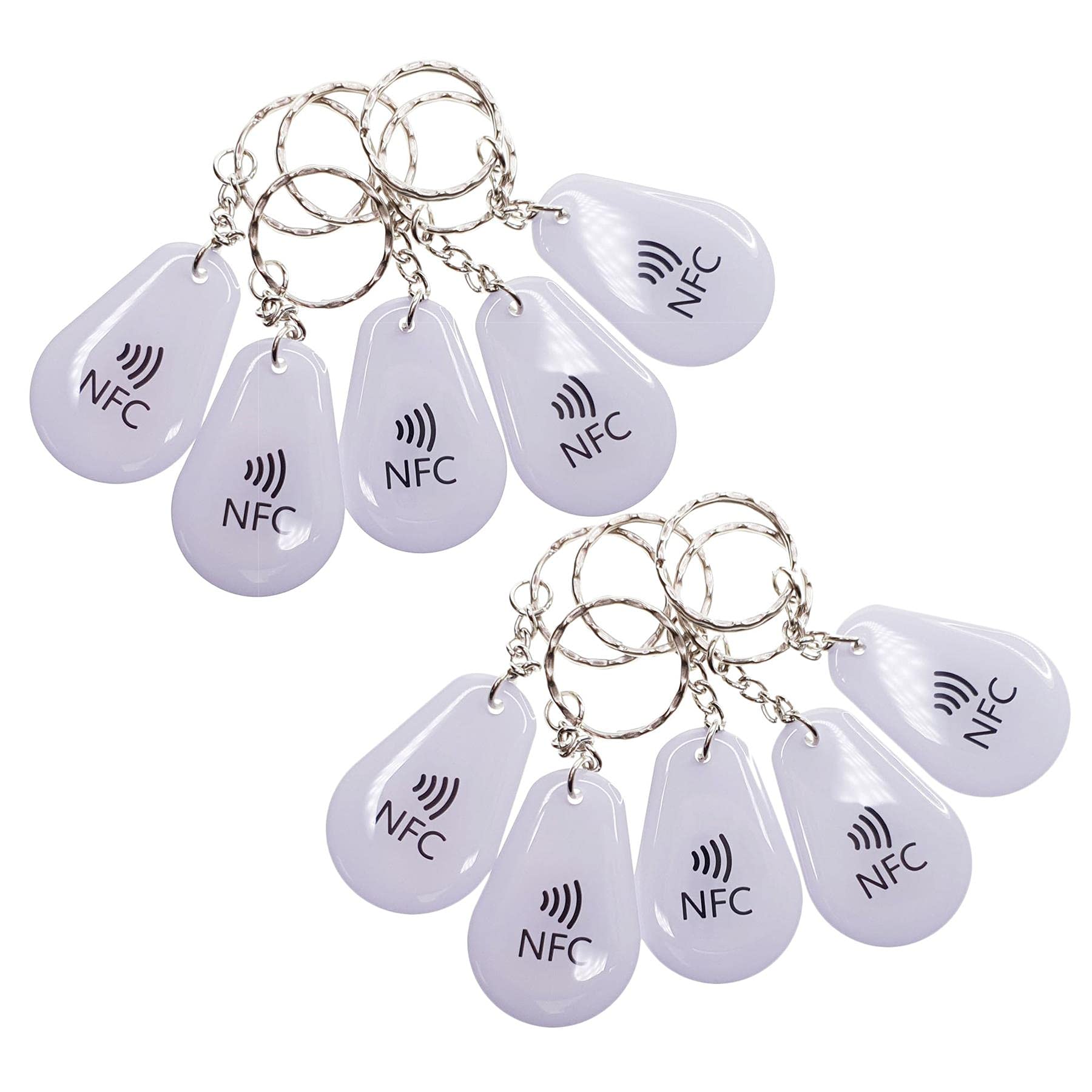 Ex-Pro 10 x NFC Tags, NXP Chip NTAG213, 137 Bytes Memory, Pear Shaped Hang Tag Key Fob, Waterproof - White