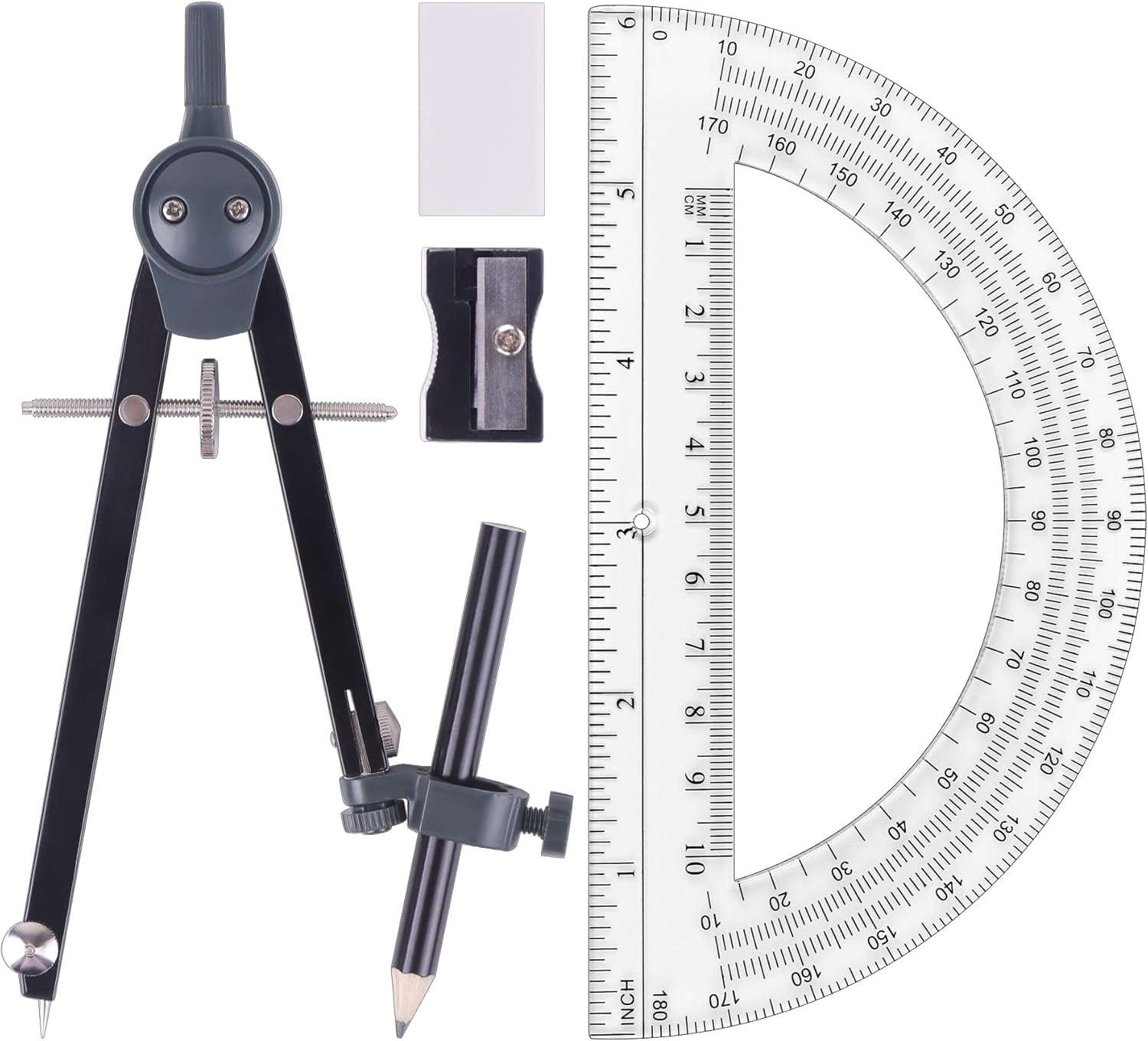 Professional Compass for Geometry Set, Metal Compass with Wheel and Lock for Geometry, Drawing Compass Tool, Circle Drafting Tool, and 6 Inch Math Protractors 180 Degree (Black) Professional Compass for Geometry Set, Metal Compass with Wheel and Lock for Geometry, Drawing Compass Tool, Circle Drafting Tool, and 6 Inch Math Protractors 180 Degree (Black)