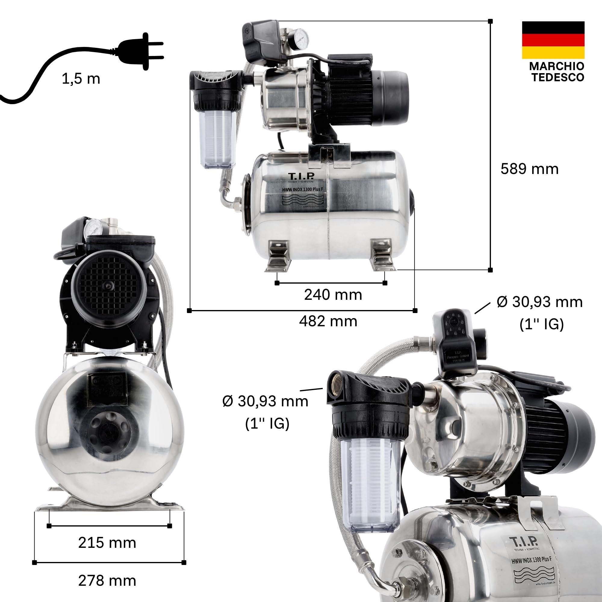 T.I.P. 31155 HWW Inox 1300 Plus F Autoclave Domestica in Acciaio Inox