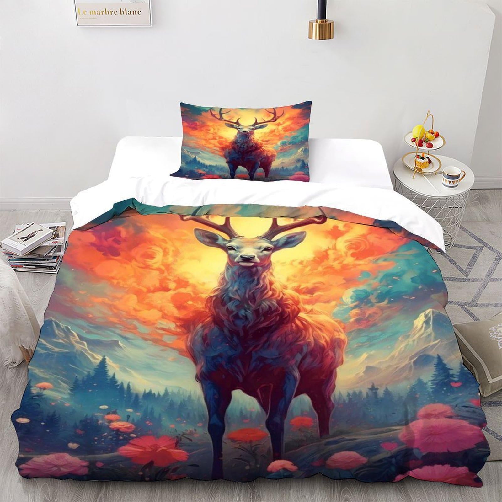 Parure de couette cerf coloré en microfibre douce avec motif faune sauvage