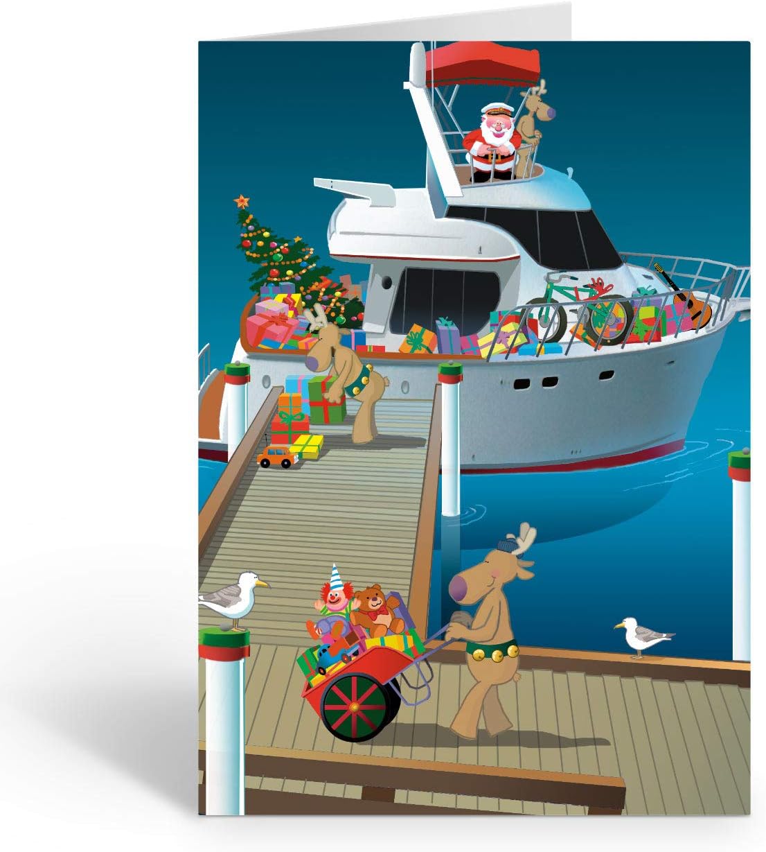 Stonehouse Collection | Personalized Santa Loads the Boat | Custom Nautical Theme Christmas Card | 24 Boating Cards & Envelopes | USA Made (Personalized)