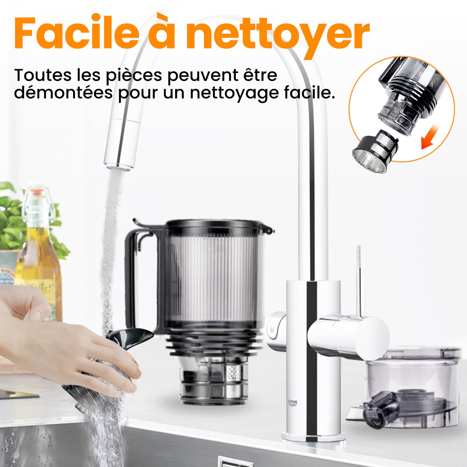 Extracteur de Jus de Fruits et Légumes, Ouverture de 13.5cm capacité de 2L Machine a Jus de Fruit, Slow Jucier Facile à installer, Gris