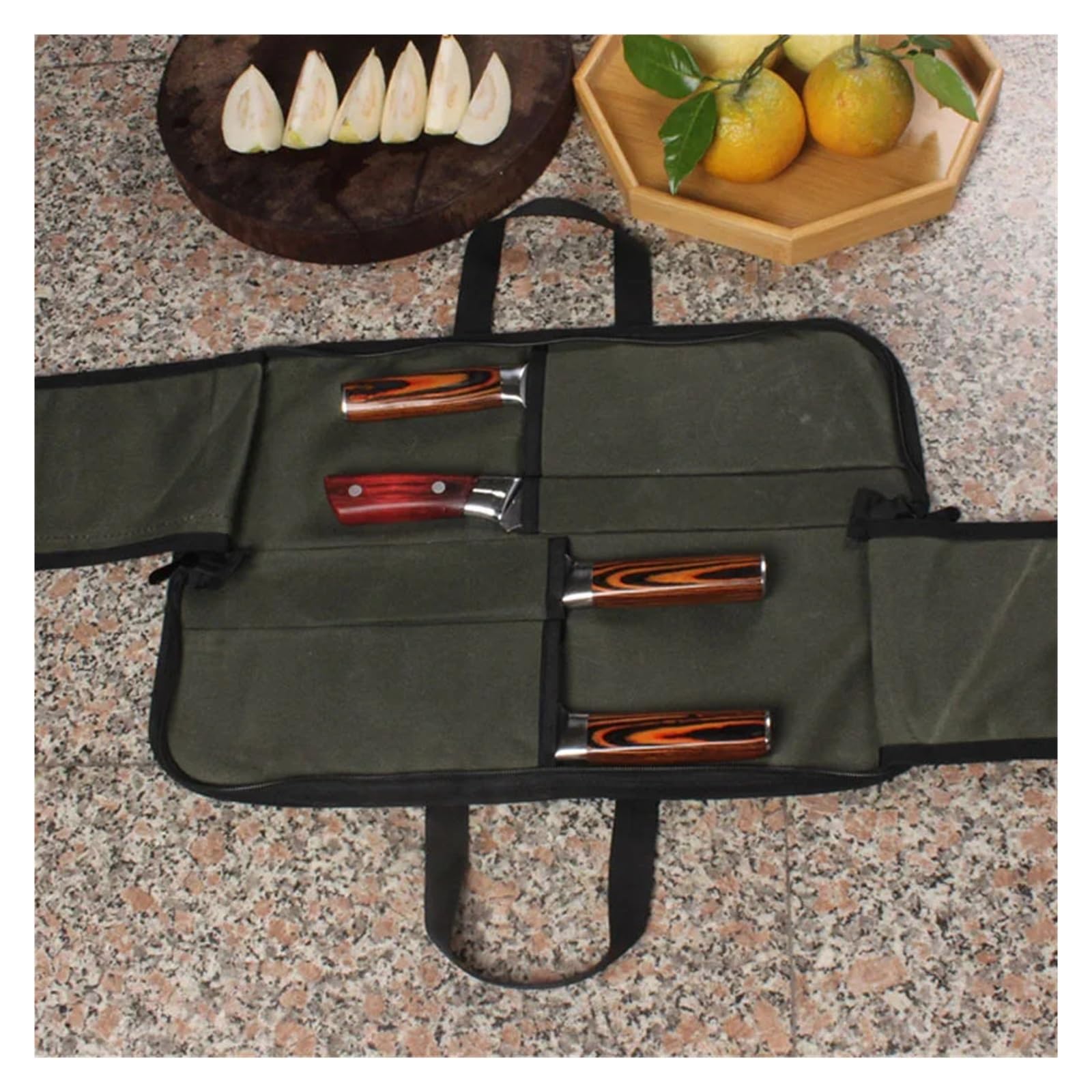 Besteckrolle Professionelle Messertasche mit 4 Fächern und Geschirrtasche, ideal for Picknicks, Koch- Küchenmesser, Aufbewahrung Tragetasche