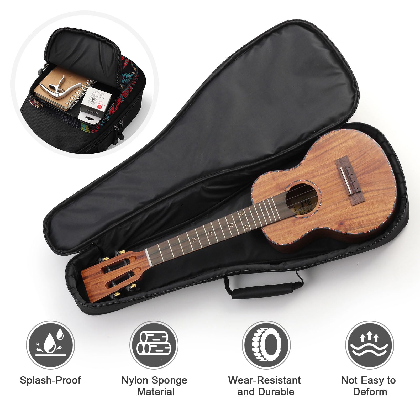 SHANNA Sac Coloré pour Ukulélé 21 Pouces, Housse pour Ukulélé, Soprano Etui Ukulélé, Rembourré pour Ukulélé avec Bretelles Réglables, Rembourrage épais et Fermeture à Glissière Améliorée, Fleurs