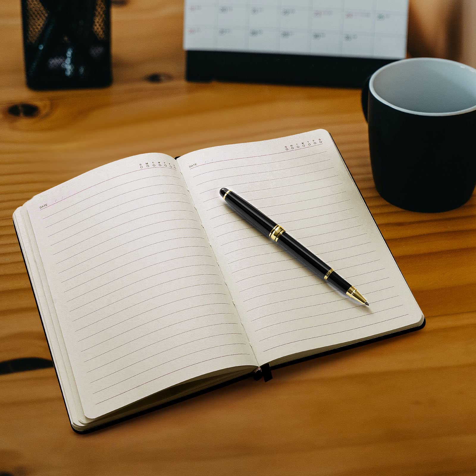 Skórzany notatnik A5 z długopisem, 200 stron, w twardej oprawie z kieszenią, papier w linie o gramaturze 100 g/m², idealny do biznesu, szkoły, podróży, personelu, czarny