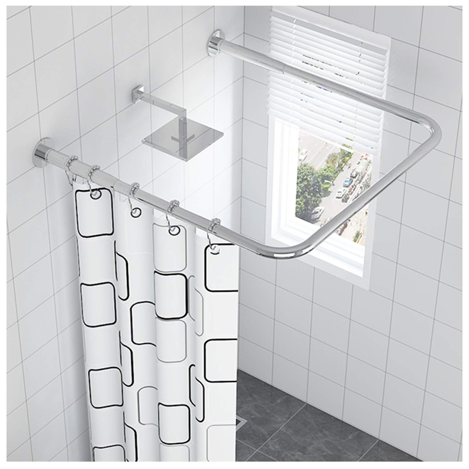 GLDYTVF U Shaped Shower Curtain Rod 304 Stainless Steel Rust-Proof Wall Mounted Rack for Bathtub Corner Adjustable Size (120x120x120cm) Ideal for Cloakrooms and Bathrooms