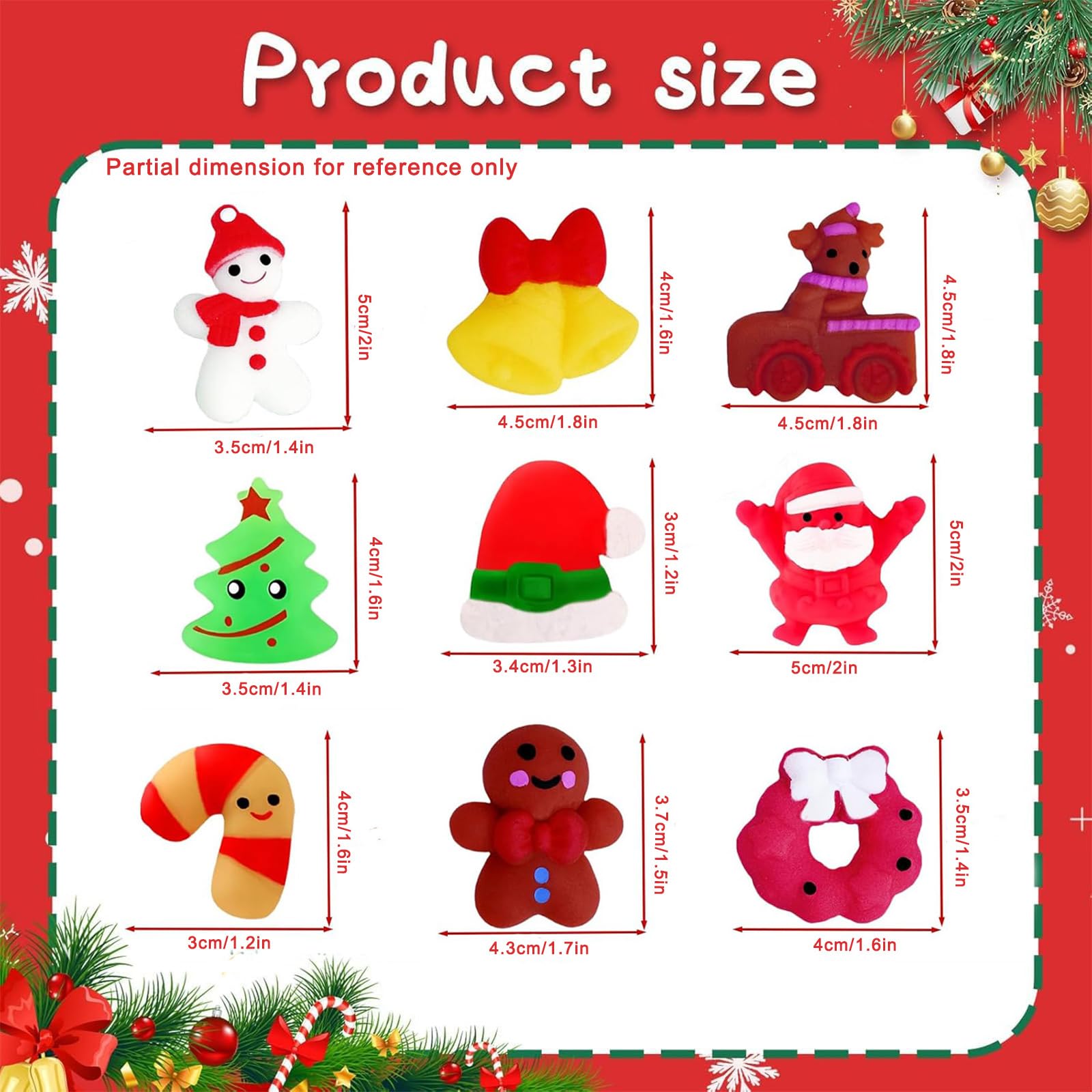 Christmas Mochi Squishy Toys,18Pcs Xmax Fidget Toys Stress Squeeze Toy for Kids Mini Kawaii Moji Squishies Soft Fidget Toy Pack for Xmas Party Bags Fillers Girls Boys Kids Treats Party Favors Gifts - Image 2