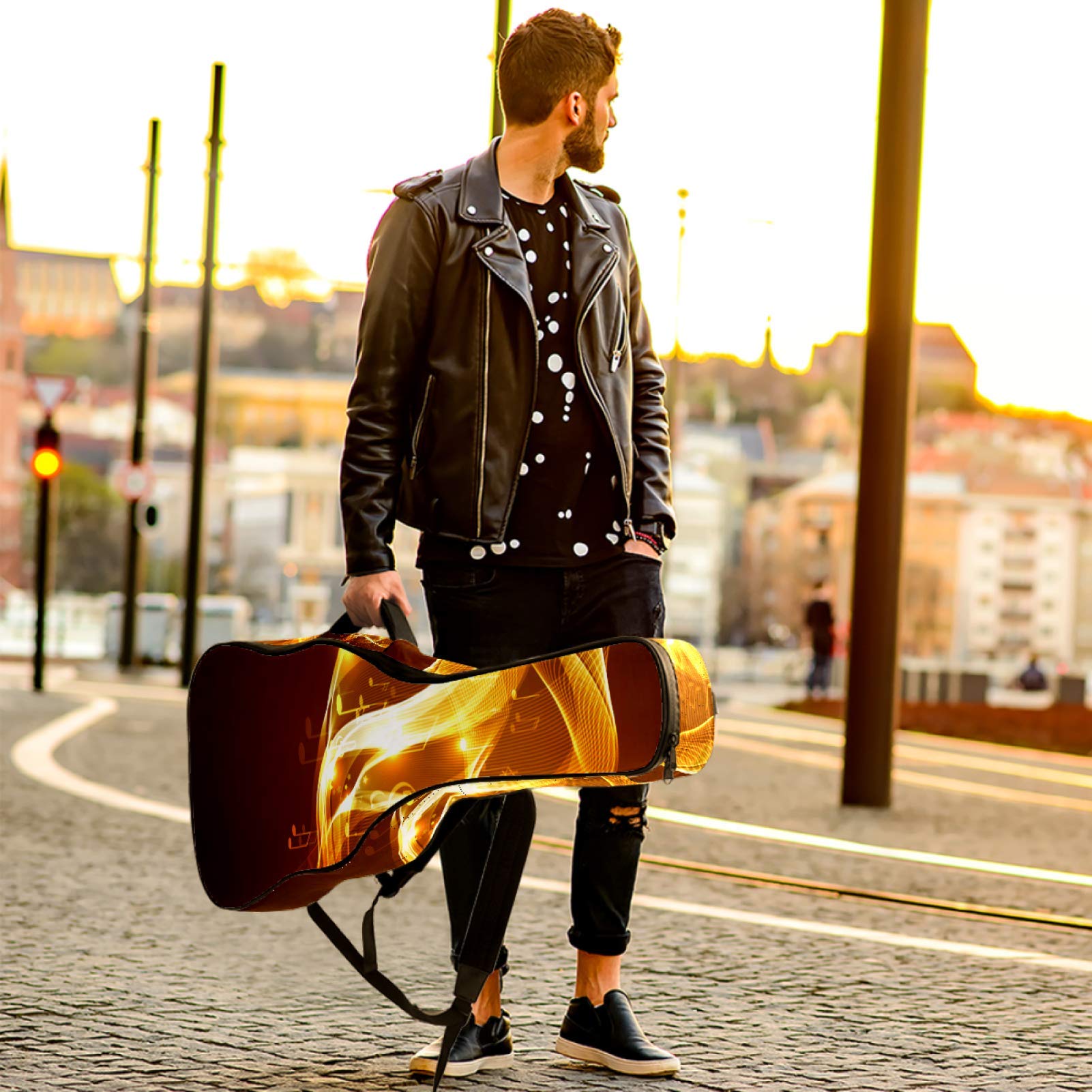 Borsa per chitarra impermeabile con cerniera morbida zaino per chitarra, chitarra acustica e classica folk chitarra elettrica musica marrone