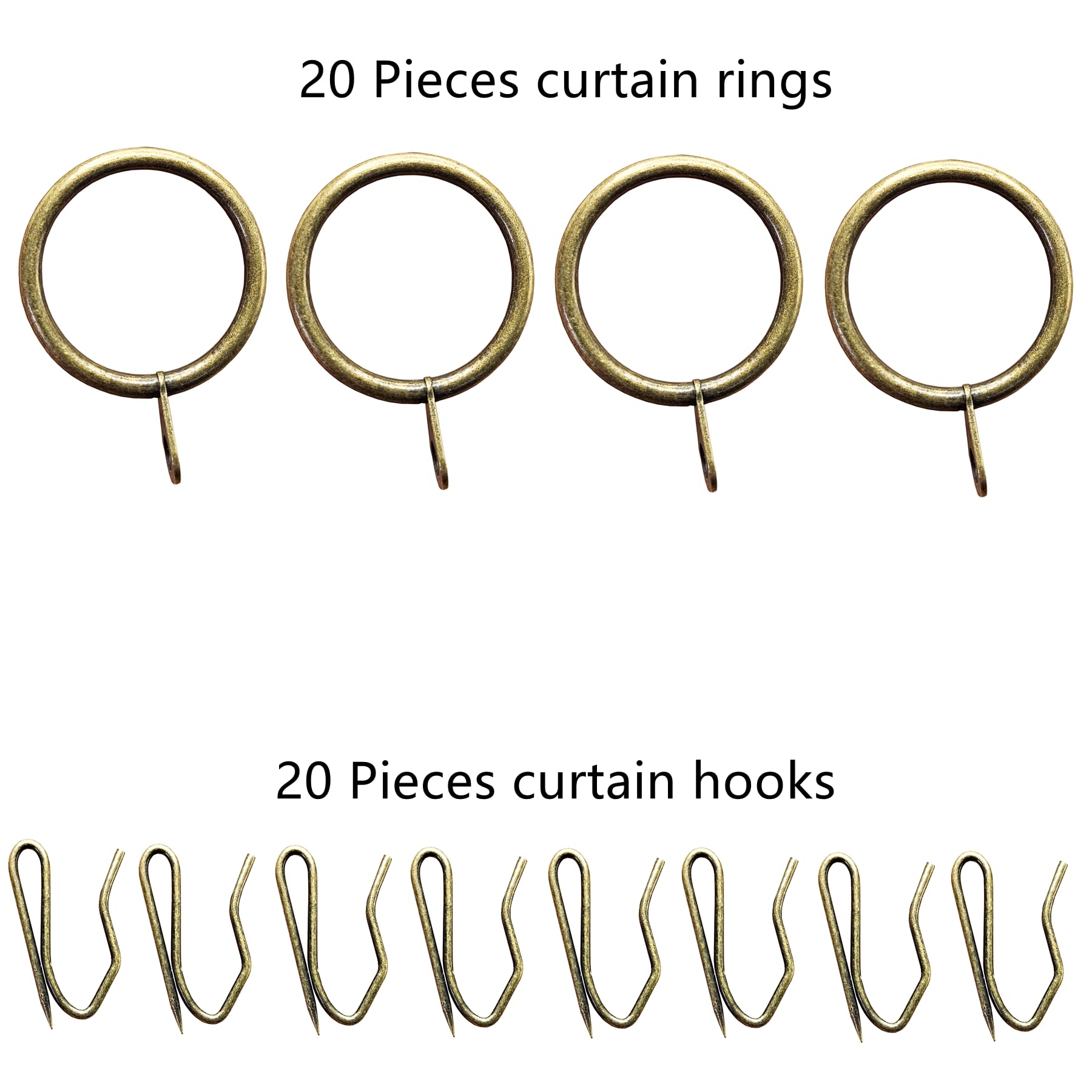 20 Pcs Metal Curtain Rings & Hooks Set - 1.18 Inch Bronze Drapery Rings For Rods, Windows, Showers - View #3