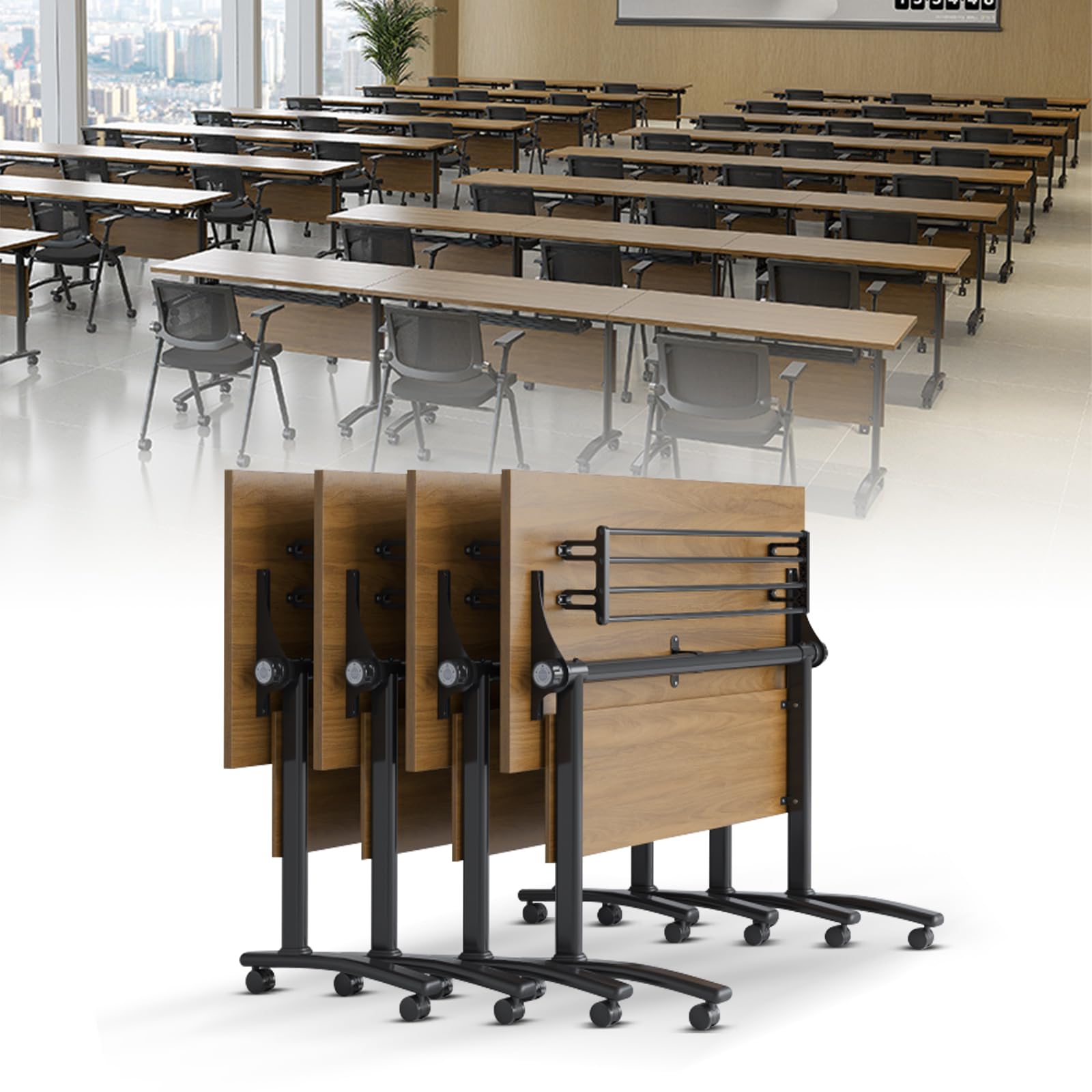 4 Pack Folding Conference Tables, 4.6FT Modern Rolling Conference Room Tables with Silent Wheels Mobile Training Meeting Table for Conference Office