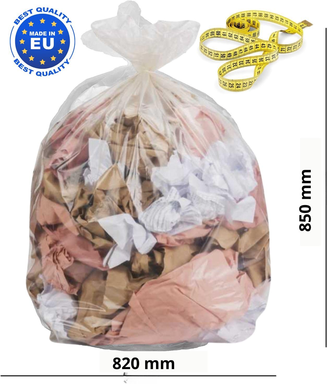 Sac Poubelle Transparent 100 Litres X 100 | Carton de 100 Sacs | Très Résistant (30µ) | Tri Sélectif | Déchets Plastiques | Bureaux - Industries - Commerces - Communes