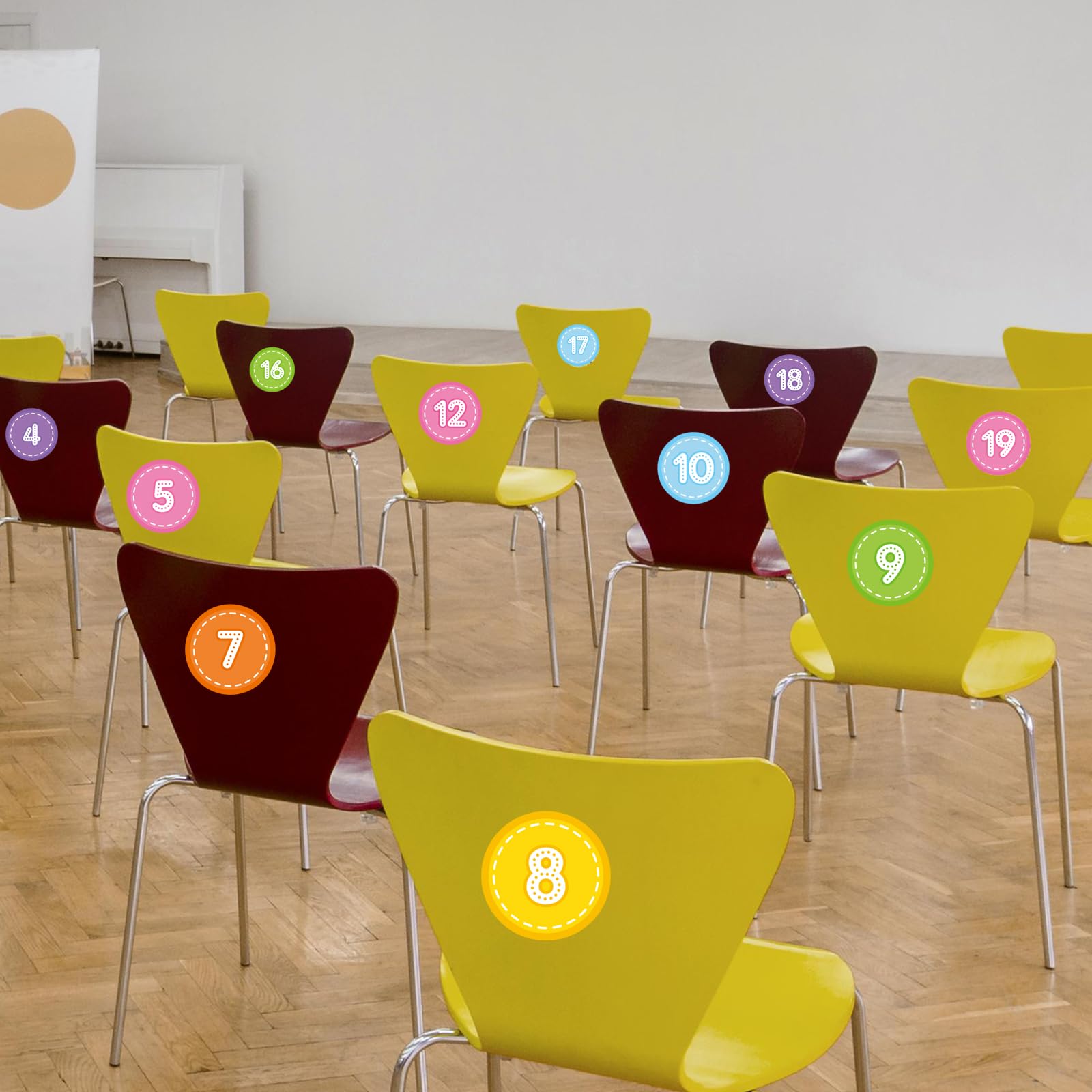 DISJOURNEY 36 Adesivi Numerati Per Pavimento | Pallacanestro E Scuola | Diametro 10 Cm | Numeri 1-30 + 4 Speciali + 2 Vuoti | Vinile Impermeabile Per Allineare Bambini In Classe