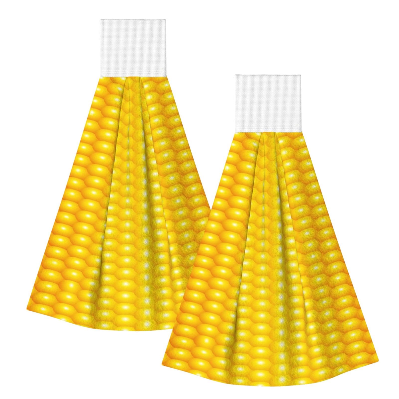DOPKLNA Fresh Ripe Corn Cobs Pattern, 2 Pcs Hanging Coral Fiber Hand Towels for Bathroom, Absorbent Kitchen Towels