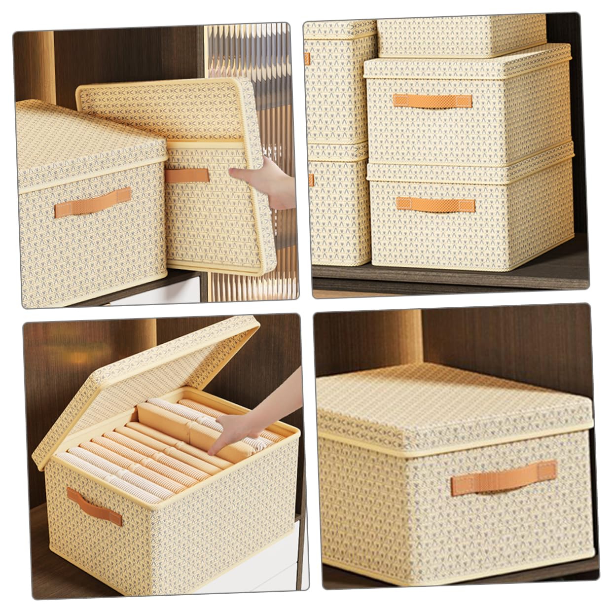 STOBAZA Caja de Almacenamiento Tapa y Asas Grande Beige Plegable