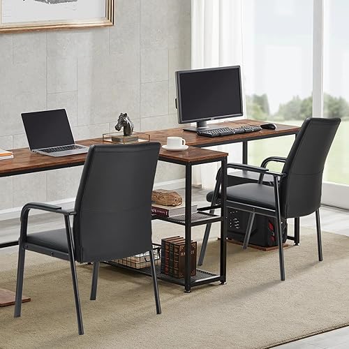 Miniatura 2 de Silla de recepción de invitados de oficina, capacidad de 600 libras, sillas de sala de conferencias de cuero con reposabrazos acolchados, sin