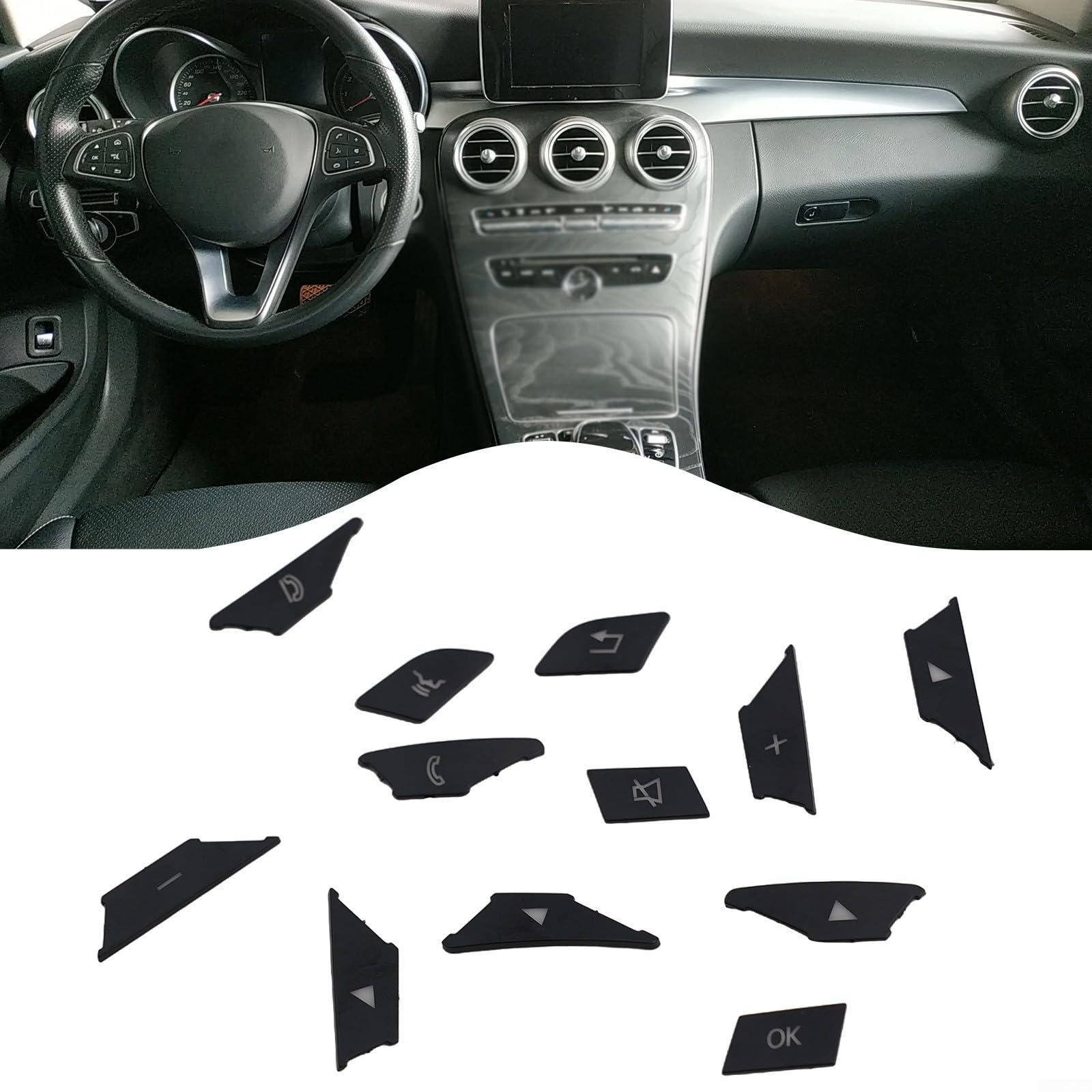 Schwarze Lenkrad Tasten Aufkleber Set 12 Stück Für Mercedes E C G Klasse C200 E250 E350 Glk Gla Ml Gls Für Baujahr 2012 Bis 2016