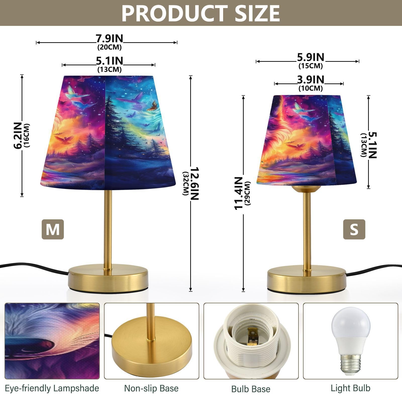 Tischlampe für Schlafzimmer, Nachttisch, Wolf, Galaxie, Waldfeuer, Nachttischlampe mit USB-Anschluss, Stoffschirm, dimmbar, Schreibtischlampen, Bronze, Metallsockel, Wohnzimmer