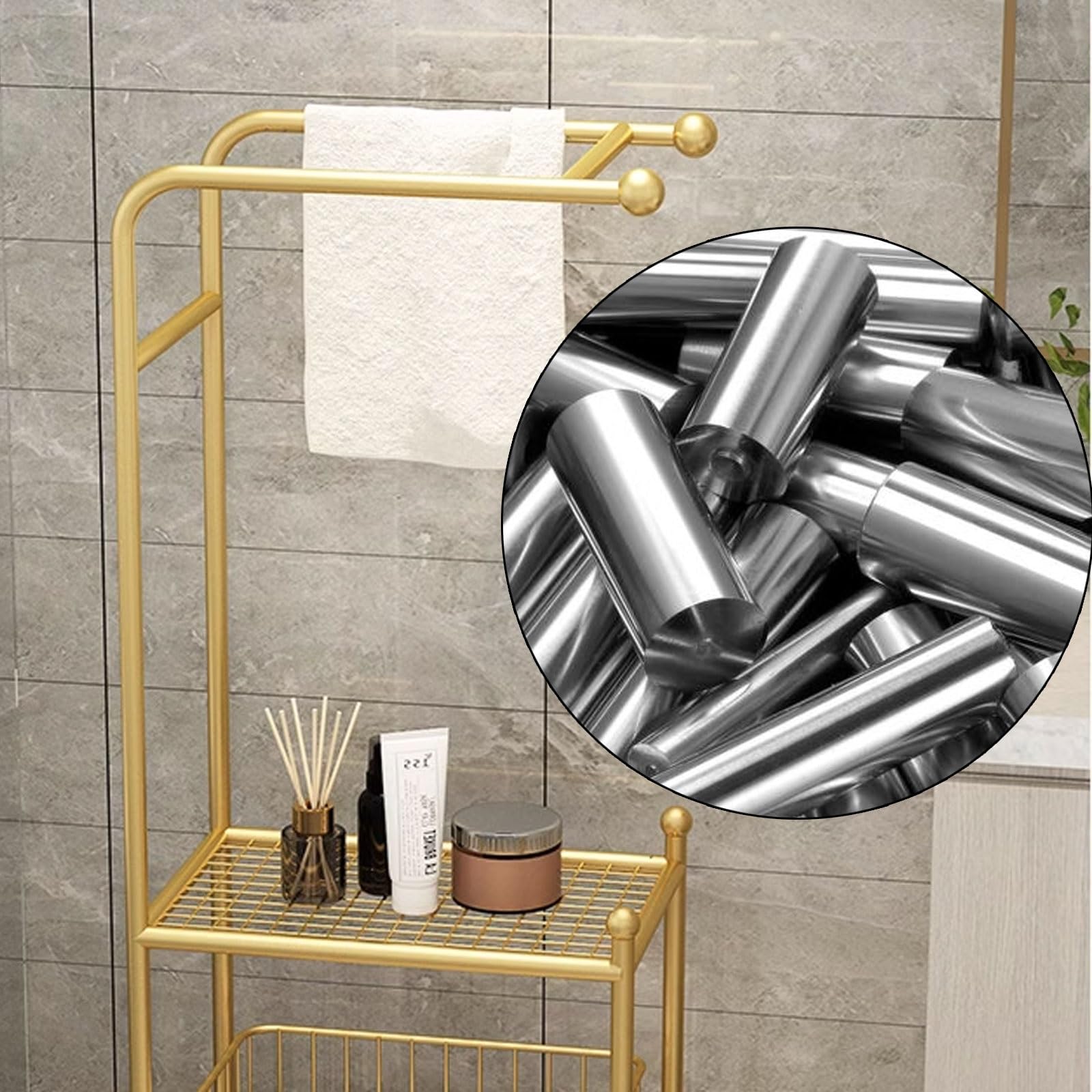 Porta Asciugamani Da Terra Con Mensola Fatto Di Ferro 2 Opzioni Di Archiviazione Piantana Porta Accappatoio Con Base in Marmo Nero, Oro(40 * 30 * 120CM)(Black)