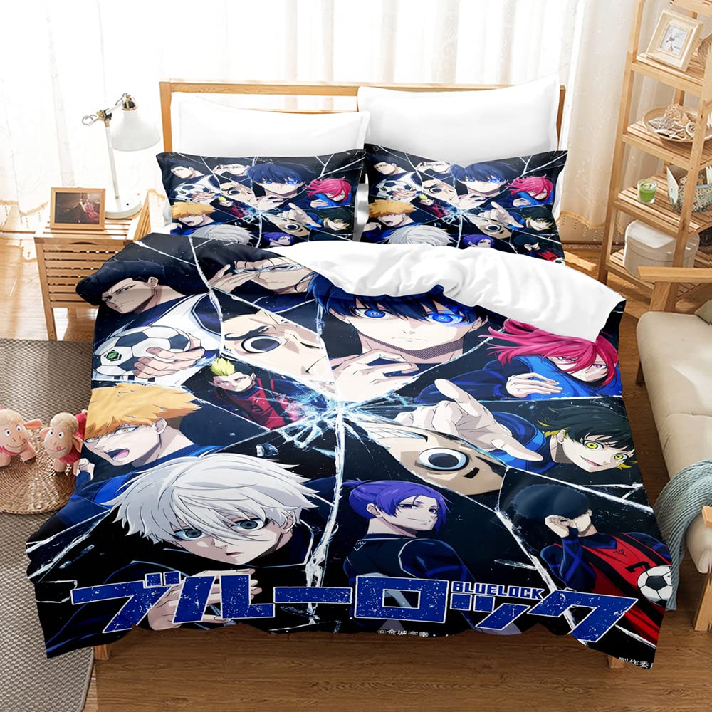 Duvet Cover Set Antimite and Breathable 3 Pieces BLUE LOCK Bedding Set Hotel Quality Comforter Cover Set with 2 Pillowcases(No Filler) (200x200cm(Double),BLUE LOCK 03)