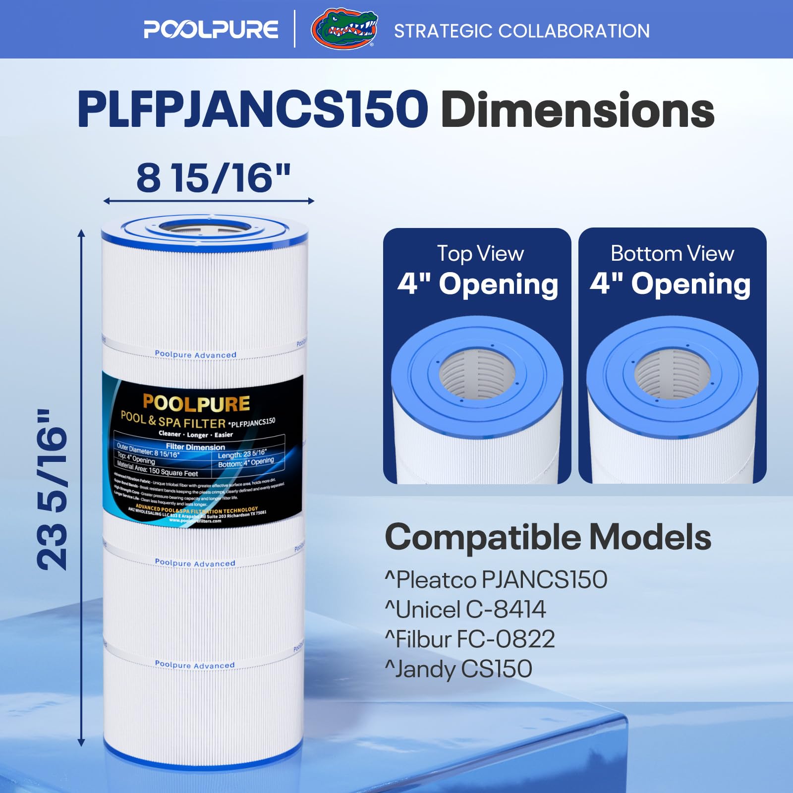 POOLPURE PLFPJANCS150 Filtre de Piscine remplace Jandy CS150, R0462300, PJANCS150, Unicel C-8414, C-8317, Waterway Pro Clean 817-0075N, 817-0150N, Filbur FC-0822, FC-1273, FC-1288 7, Hayward C. 1502