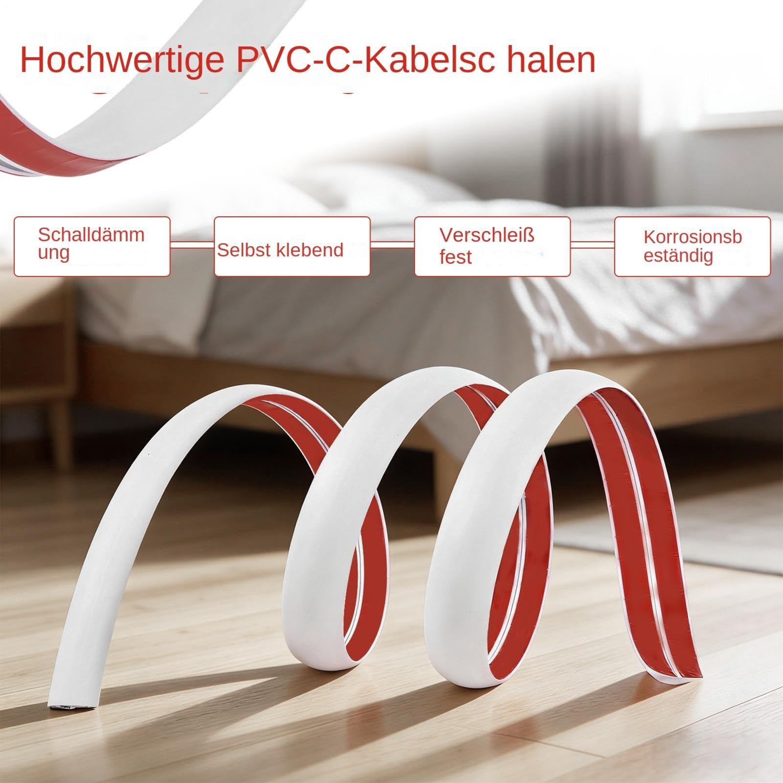 Kabelkanal Boden 20m Rolle 5cm breit Selbstklebende Kabelleiste flach PVC Kabelabdeckung zuschneidbar rutschfest für Homeoffice Wohnzimmer Garage Weiß