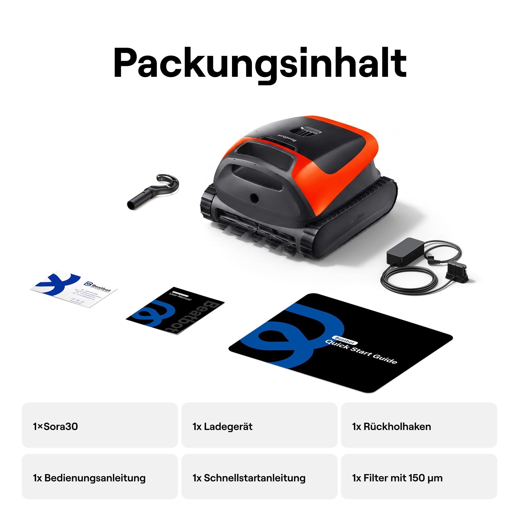 Beatbot (2026 Neu Sora 30 Poolroboter Akku Boden und Wand, 25700LPH Saugleistung, 3-Zonen-Reinigung, 5 Stunden Laufzeit, Filterkorb mit 5 L Kapazität, Mandarine