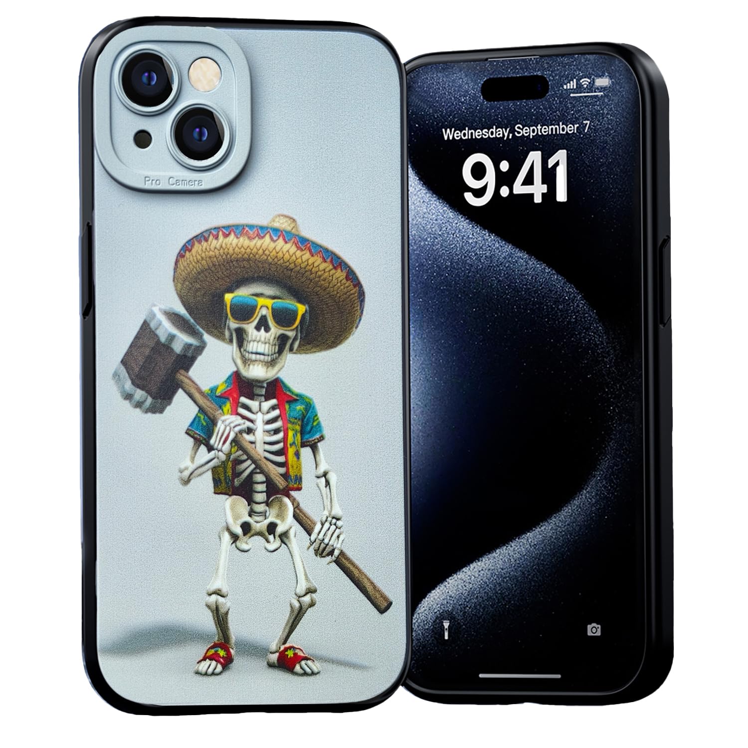 Funny Phone Case Compatible with iPhone 15 Plus, Skull Pattern Phone Case for iPhone 15 Plus, Shockproof Non-Slip Anti-Scratch Protective Phone Cover for Women Girls