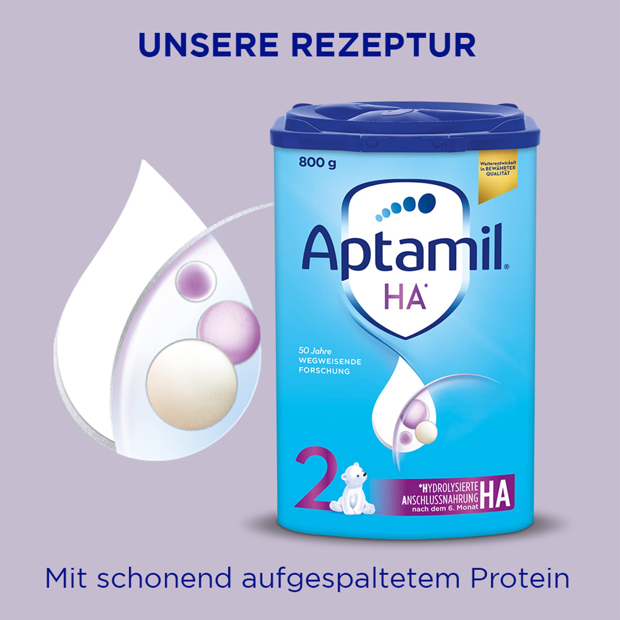 Aptamil HA 2 – Anschlussnahrung nach dem 6. Monat, Mit Omega 3 & 6, DHA, ARA & ALA, Nur Laktose, Ohne Palmöl, Babynahrung, Milchpulver, 1x 800g (Packung mit 4)