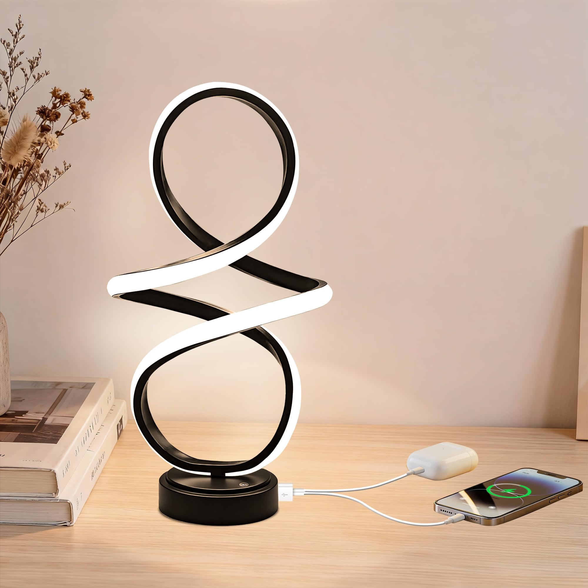 Modern Spiral LED Table Lamp - Black -10 Modern Spiral LED Table Lamp - Black -10