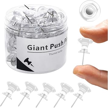 UpdateClassic, 60 PCS Large Push Pins for Cork Board- Clear Thumb Tacks for Bulletin Board Jumbo Push Pins for Wall Long Thumbtacks Clear