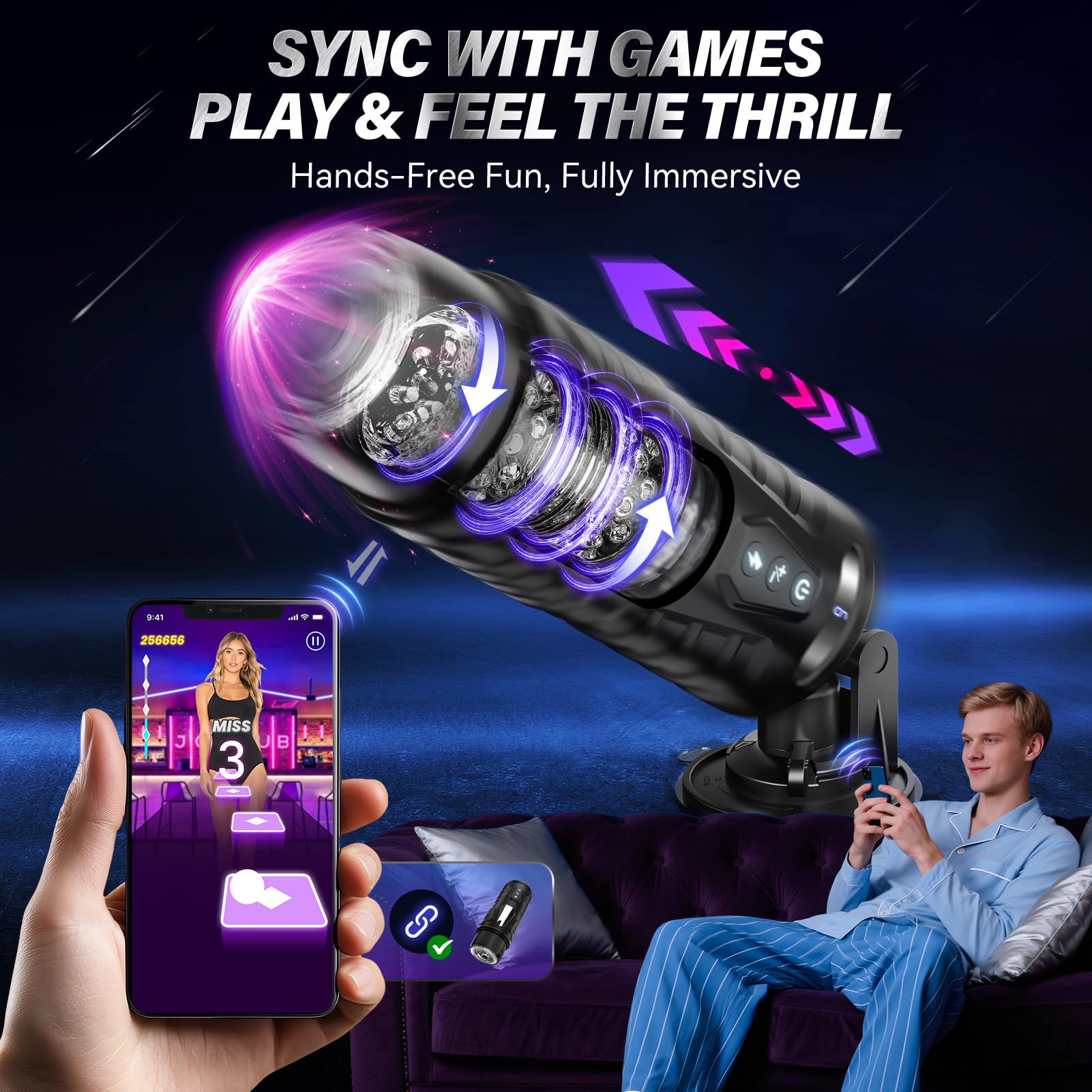 EINSEO AI Sync Male Masturbator Sex Toys for Men - Adult Toy Male Sex Toys with 7 Thrusting & 7 Rotating Modes, Pocket Pussy Hands Free Sex Machine LCD Display with Visual Window & Mounting Base: Black