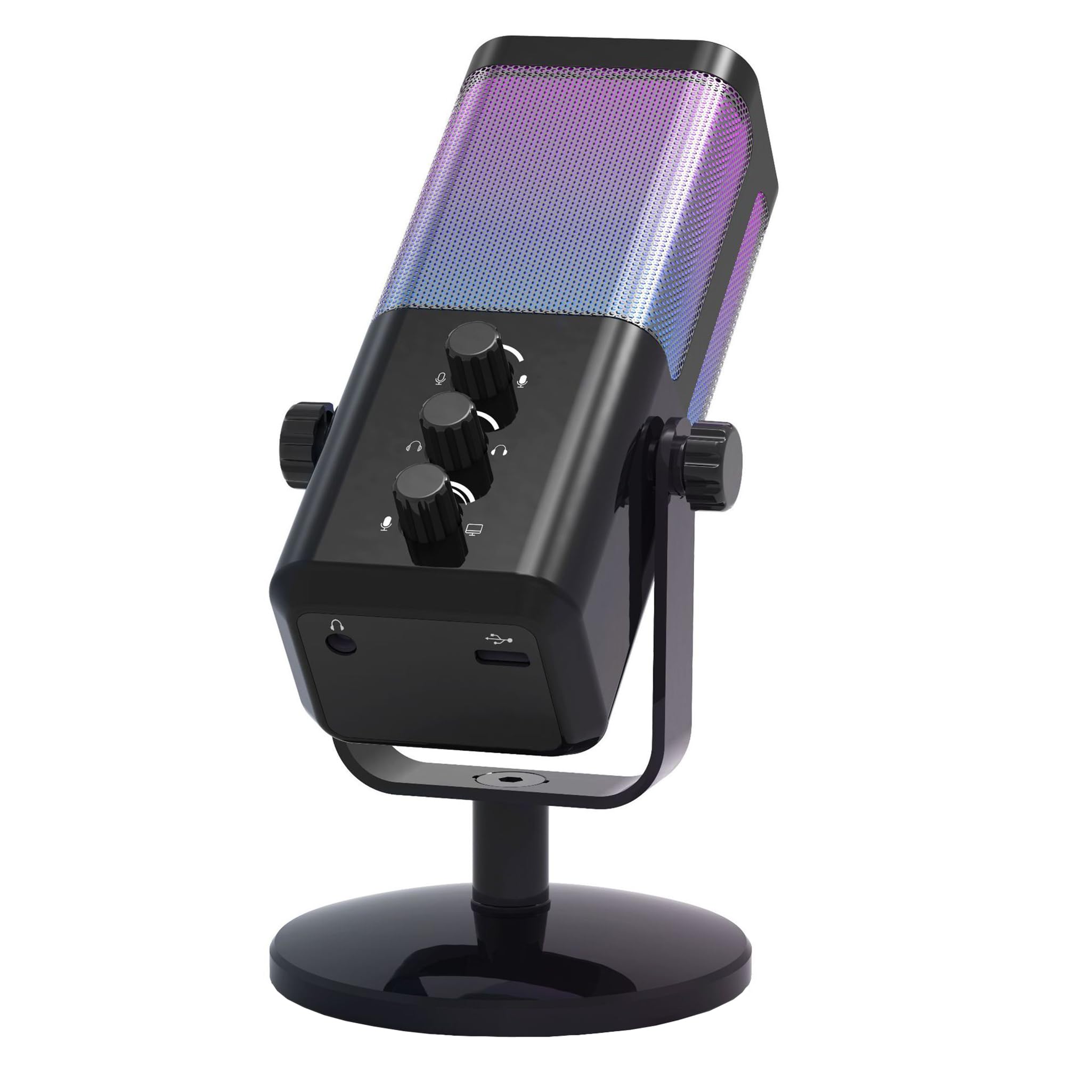 USB Condenser Microphone with RGB Lighting, Volume Control Knobs, Black, Streaming and Recording (Base Style)-image-37