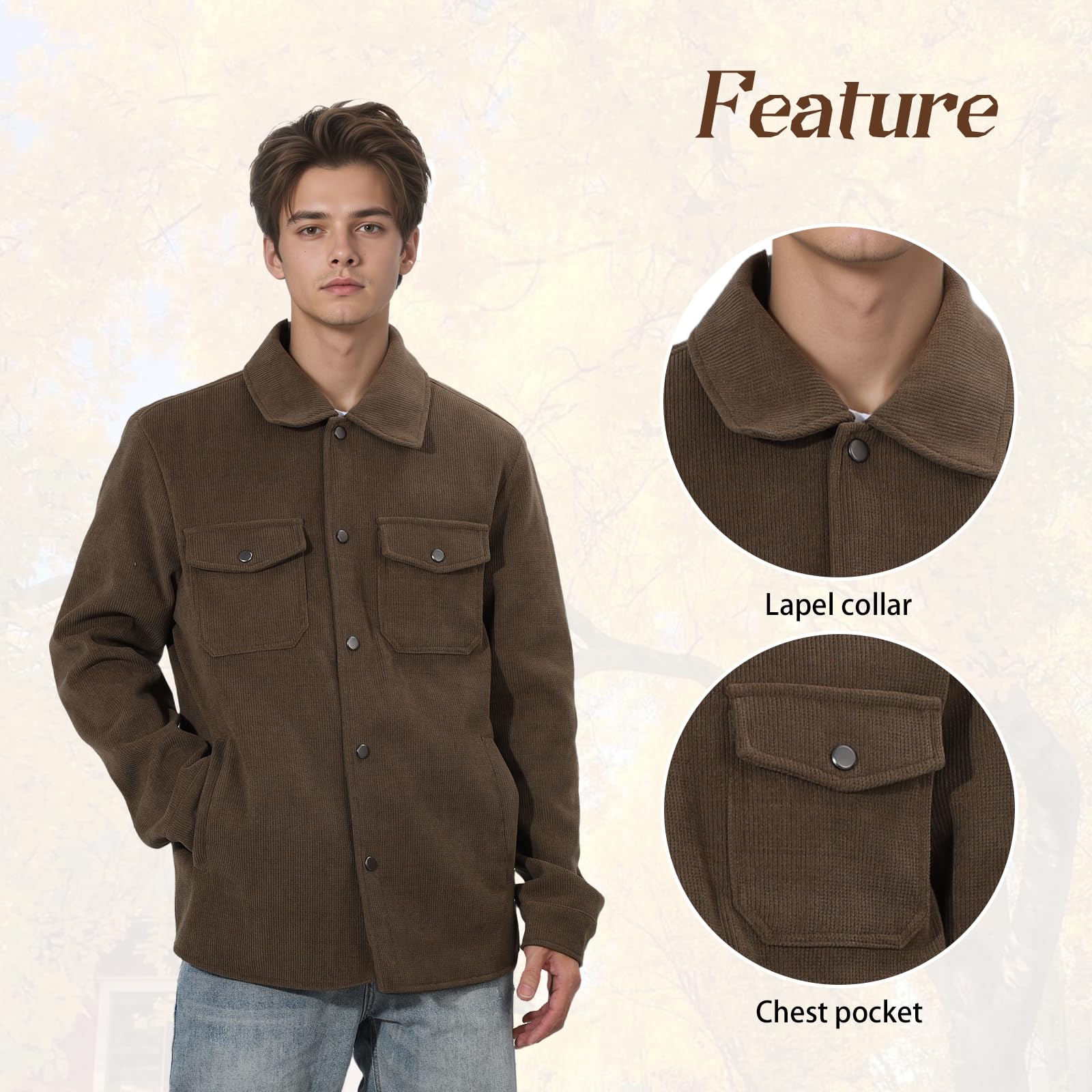 Giacca in corduro da uomo Outdoor Windbreaker Casual Cappotti a maniche lunghe