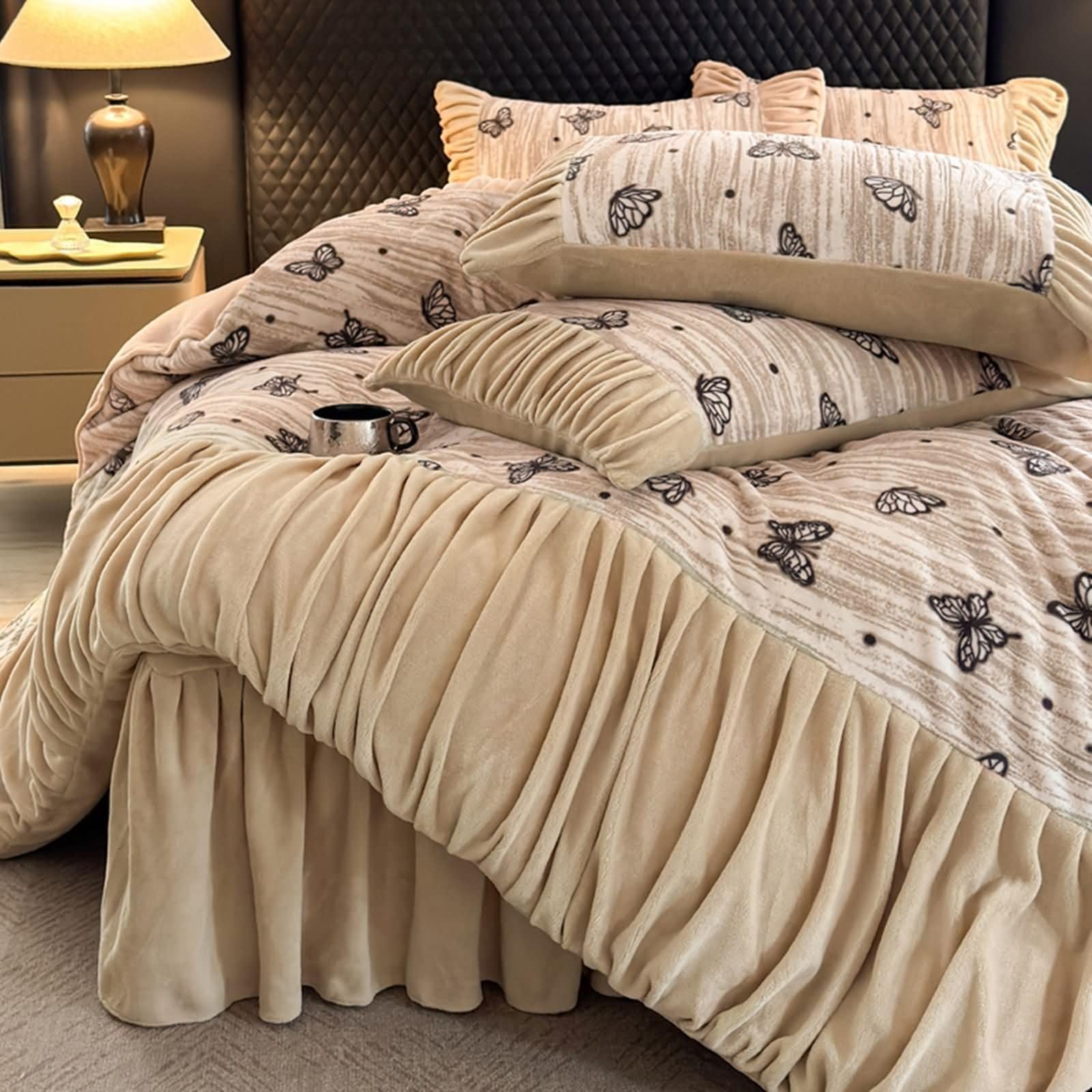 Housse de couette velours luxe 180cm chic et drap 4 pièces