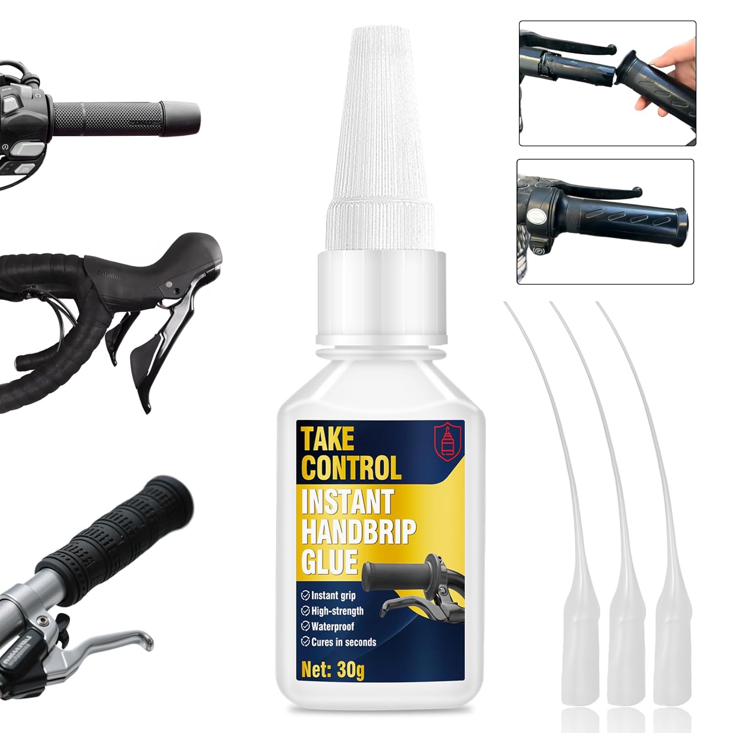 Handlebar Grip Glue, Strong Motorcycle Grip Glue, Instant Quick Grip Glues for Dirt Bikes Waterproof, 30ml with Dropper, Installing and Fixing Handlebars of ATV, Bicycle, Ebike, Snowmobile,etc