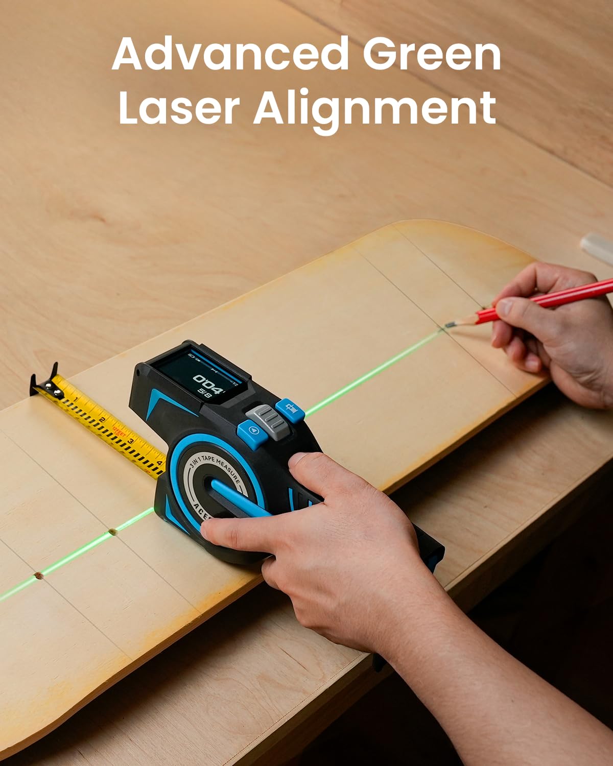 ACEGMET DTX10 3 in 1 Digital Tape Measure & Laser Measurement Tool, 330Ft Laser Distance Meter, Auto Lock Tape with 1/32" High Precision, Green Alignment Laser, Area Volume Calculation & APP Sync