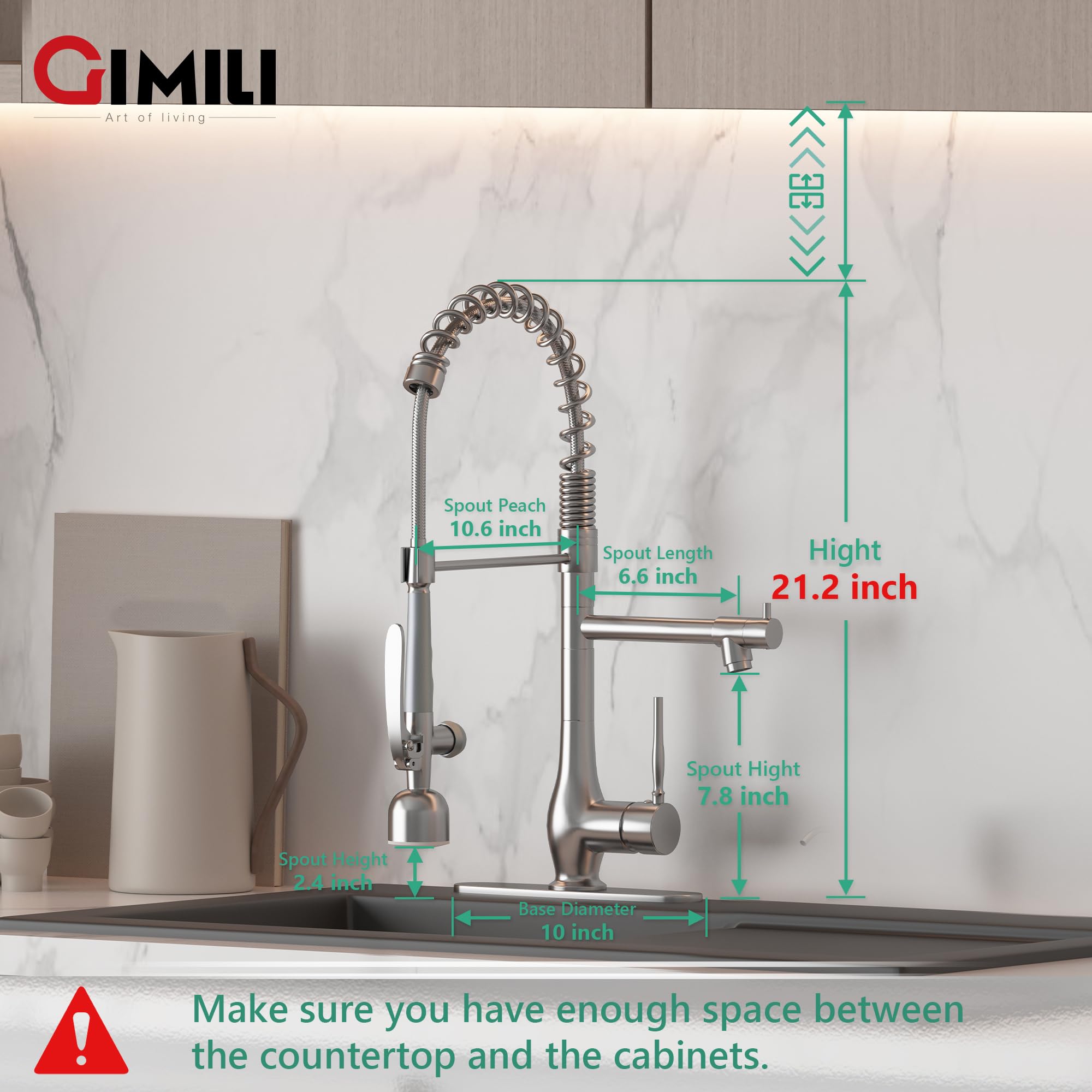 GIMILI Kitchen Faucet with LED Single Handle Kitchen Sink Faucet with Pull Down Sprayer Commercial Double-Headed Stainless Steel Kitchen Faucets Sink with Deck Plate, Brushed Nickel