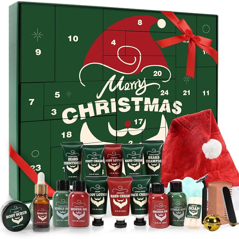 Calendário do Advento BODY & EARTH para homens com kit de cuidados para barba e corpo, 24 unidades