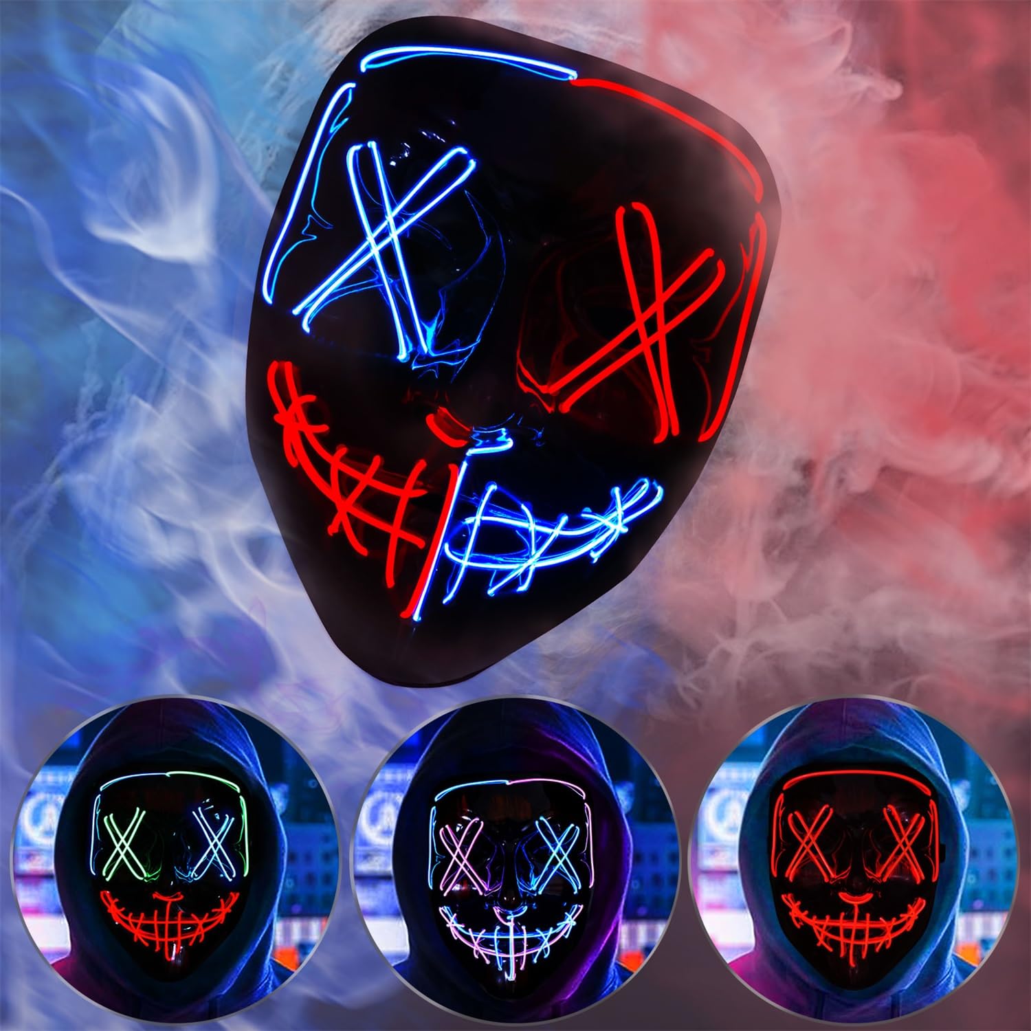 BOMLY Halloween Purge Mask Light Up Scary Mask EL Wire LED Mask for Festival Party Gifts