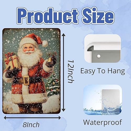 Miniatura 2 de Snowsun Letrero de metal con texto en inglés "Santa Claus", decoración de pared retro de aluminio de 8 x 12